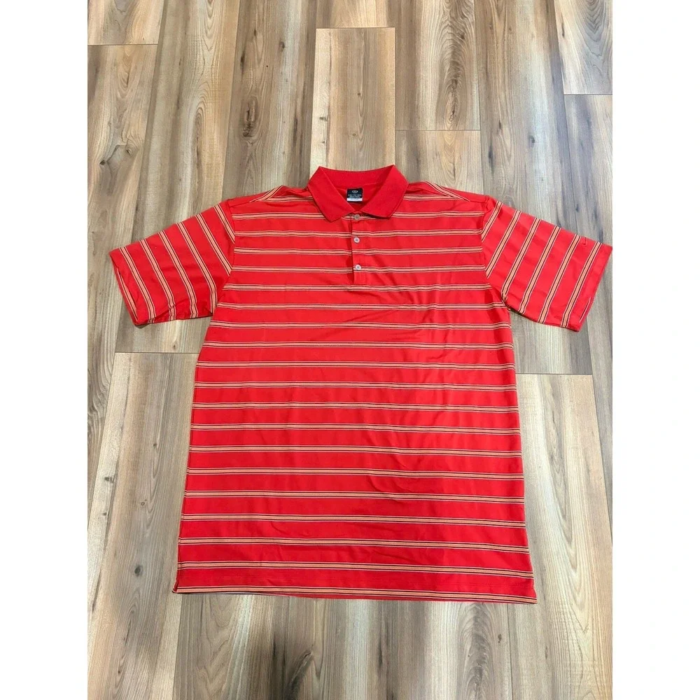 Nike‎ Golf Polo Shirt Dri-Fit UV Men's XXL Orange Stripes Stretch Short Sleeve